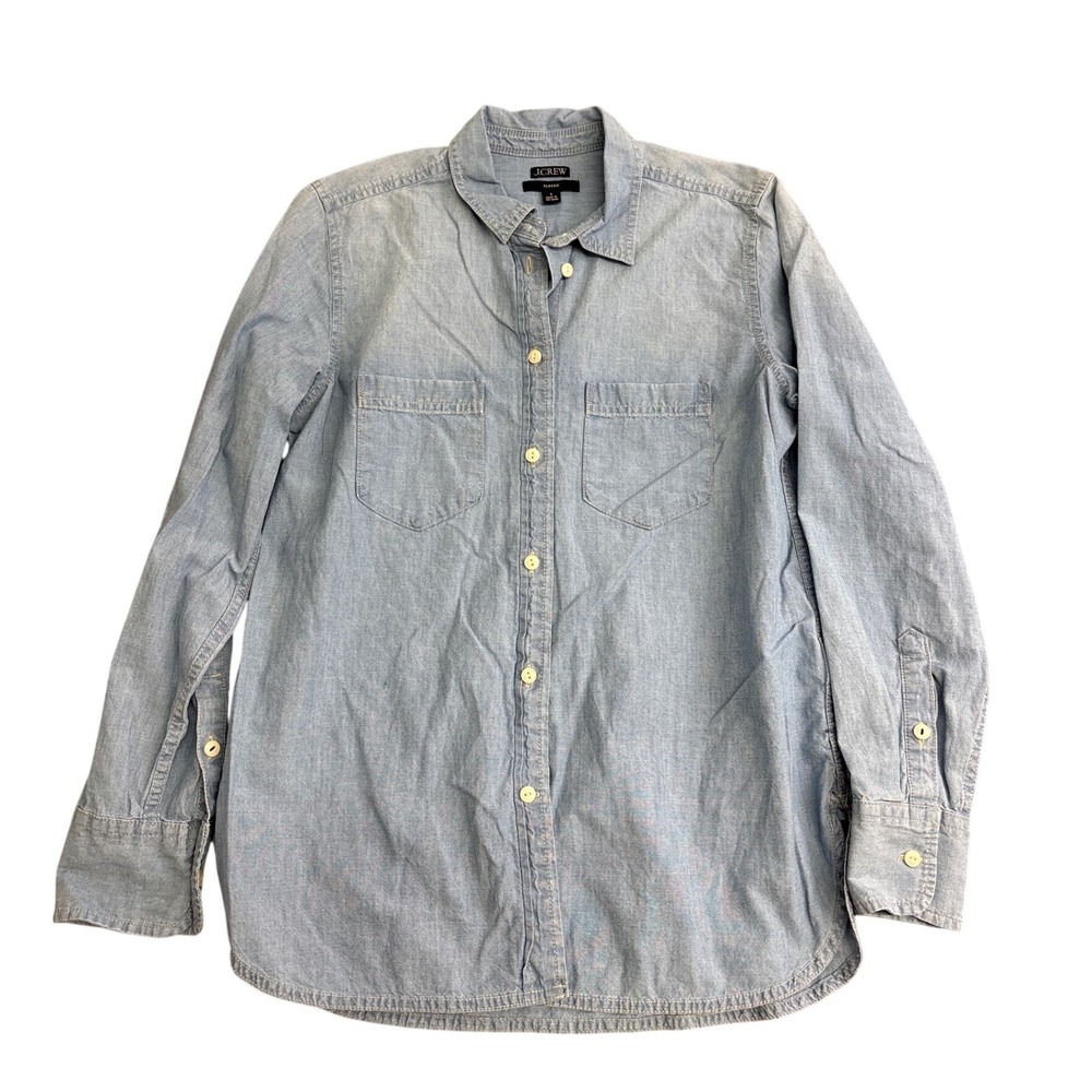 J.Crew Classic Chambray Button Down Shirt Light Indigo Cotton Size 6 SP23